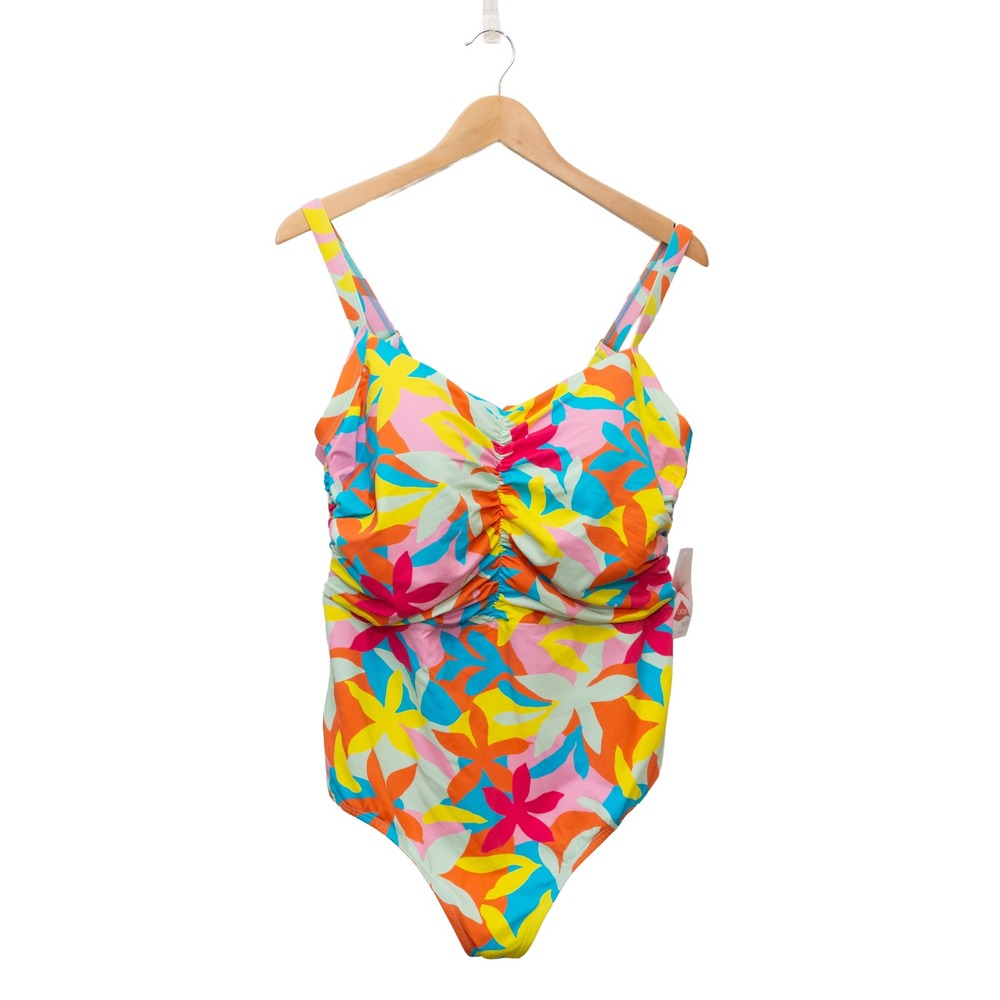 Lands End One Piece Swimsuit Women 20W Multicolor New Floral‎ Ruched Tropical
